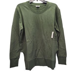 Daily Ritual Women Long-Sleeve Crewneck Olive Green Sweatshirt/Side Cutouts S